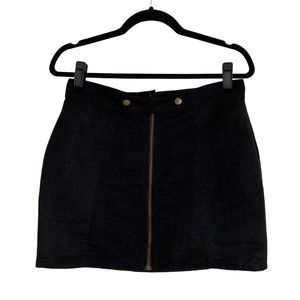 Velvet Front Button & Zipper Detail Mini Skirt